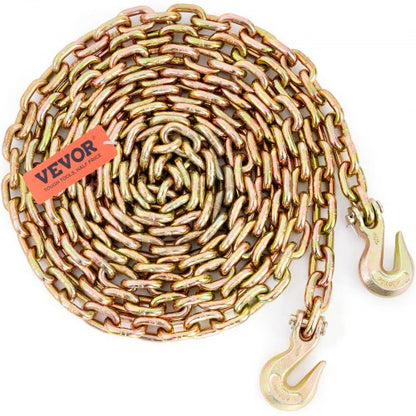 Transport Binder Chain, 7100 lbs Working Load Limit, 3/8'' x 20' G80 Tow Chain Tie Down with Grab Hooks, DOT Certified, Galvanized Coating Manganese Steel for Dock Factory Construction Site