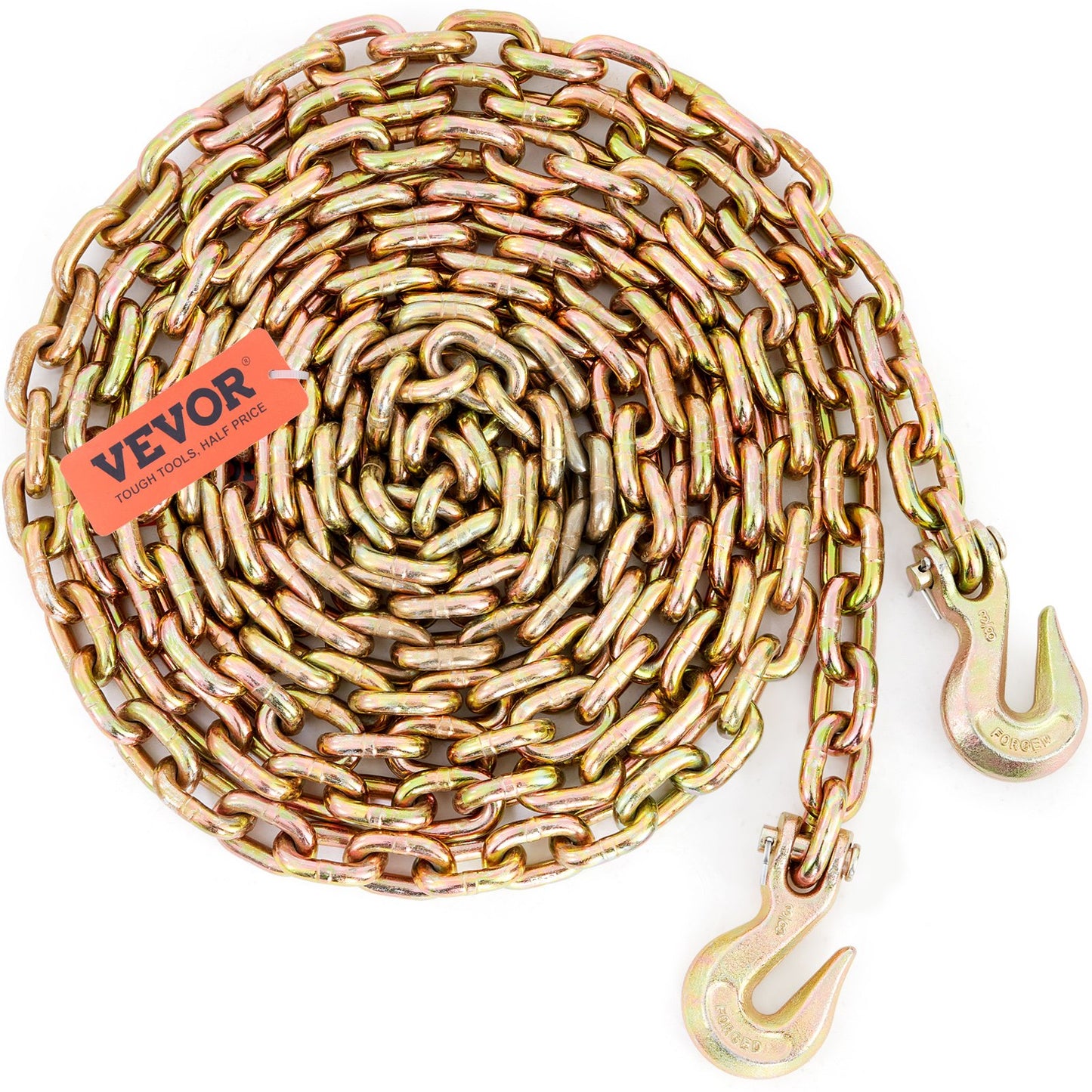 Transportbinderkette, 7100 lbs Arbeitslastgrenze, 3/8'' x 20' G80 Schleppkette verankert mit Greifhaken, DOT-zertifiziert, verzinkter Manganstahl für Dockfabrik-Baustellen