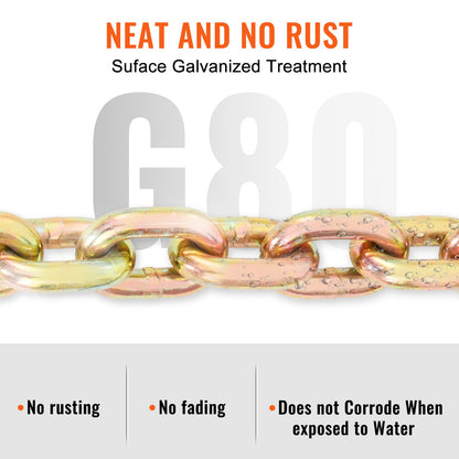 Transport Binder Chain, 7100 lbs Working Load Limit, 3/8'' x 20' G80 Tow Chain Tie Down with Grab Hooks, DOT Certified, Galvanized Coating Manganese Steel for Dock Factory Construction Site