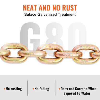 Transport Binder Chain, 4900lbs Working Load Limit, 5/16''x20' G80 Tow Chain Tie Down with Grab Hooks, DOT Certified, Galvanized Coating Manganese Steel for Dock Factory Construction Site, 2Pack