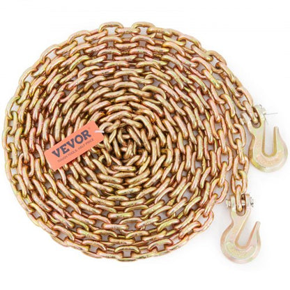 Transport Binder Chain, 4900 lbs Working Load Limit, 5/16'' x 20' G80 Tow Chain Tie Down with Grab Hooks, DOT Certified, Galvanized Coating Manganese Steel for Dock Factory Construction Site