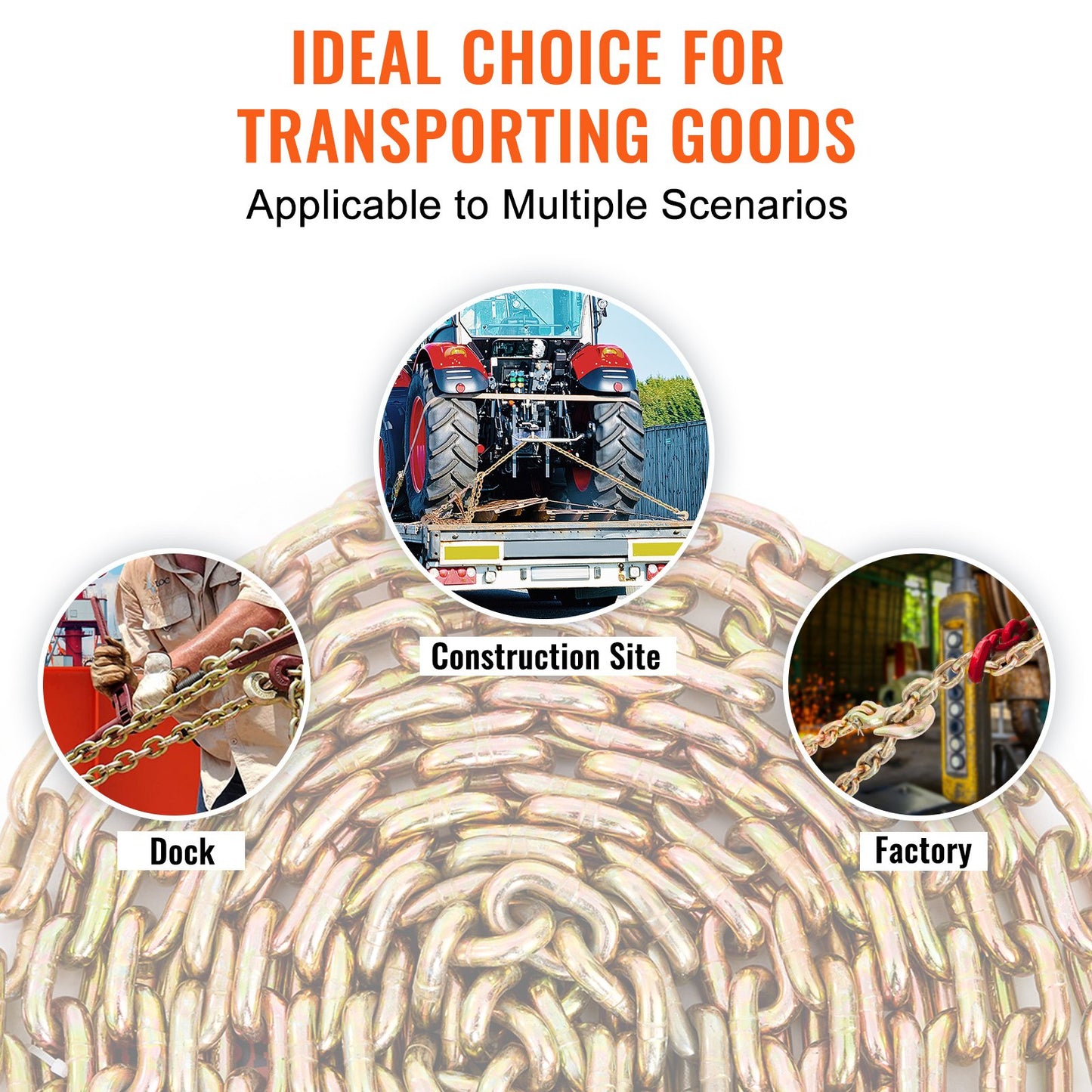 Transportbinderkette, 4900 lbs Arbeitslastgrenze, 5/16'' x 20' G80 Schleppkette verankert mit Greifhaken, DOT-zertifiziert, verzinkter Manganstahl für Dockfabrik-Baustelle