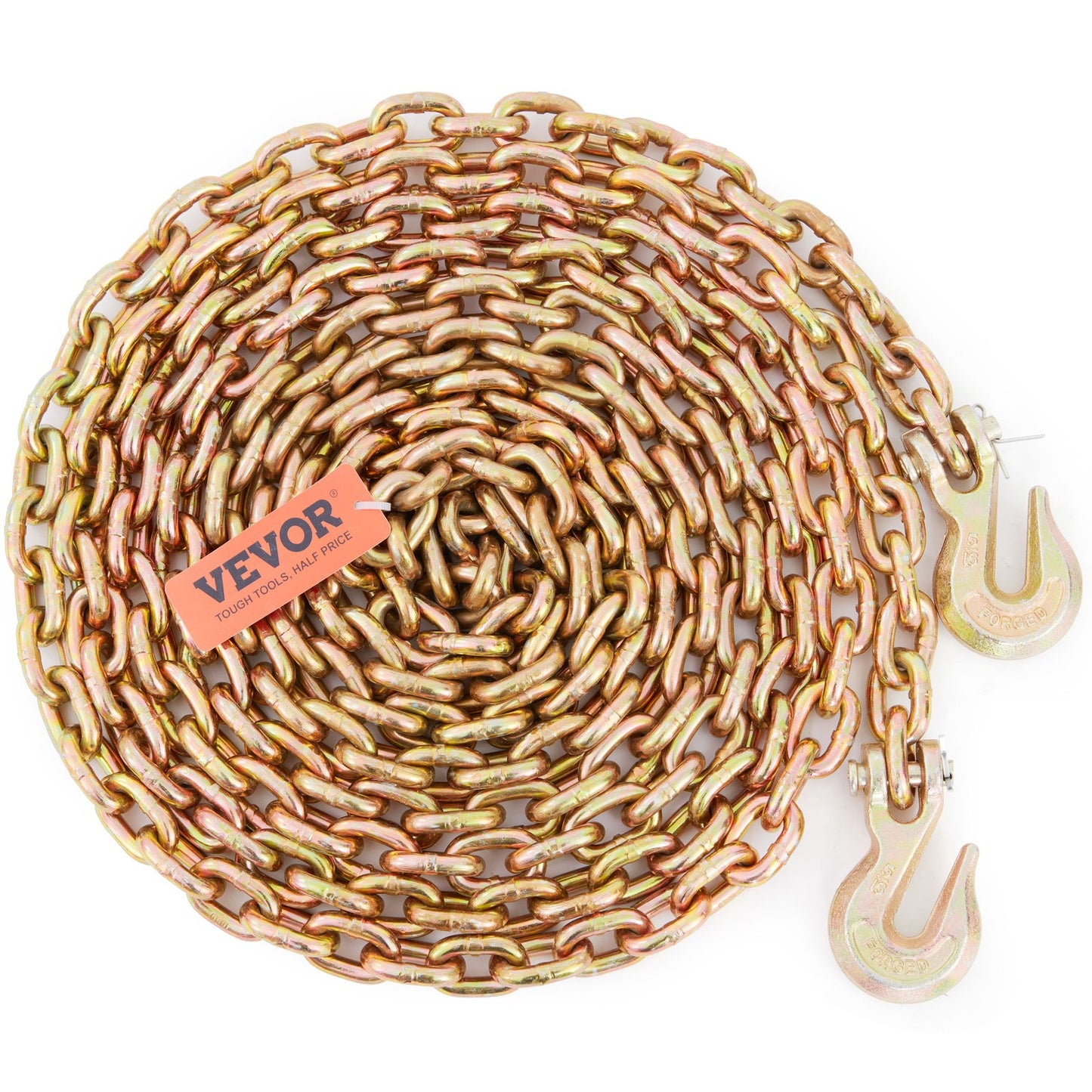 Transportbinderkette, 4900 lbs Arbeitslastgrenze, 5/16'' x 20' G80 Schleppkette verankert mit Greifhaken, DOT-zertifiziert, verzinkter Manganstahl für Dockfabrik-Baustelle