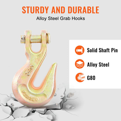 Transport Binder Chain, 4900 lbs Working Load Limit, 5/16'' x 20' G80 Tow Chain Tie Down with Grab Hooks, DOT Certified, Galvanized Coating Manganese Steel for Dock Factory Construction Site