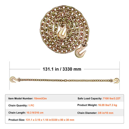 Binderkette G80 Zurrkette mit zwei Haken, 3/8" x 10,3', 7100 lbs