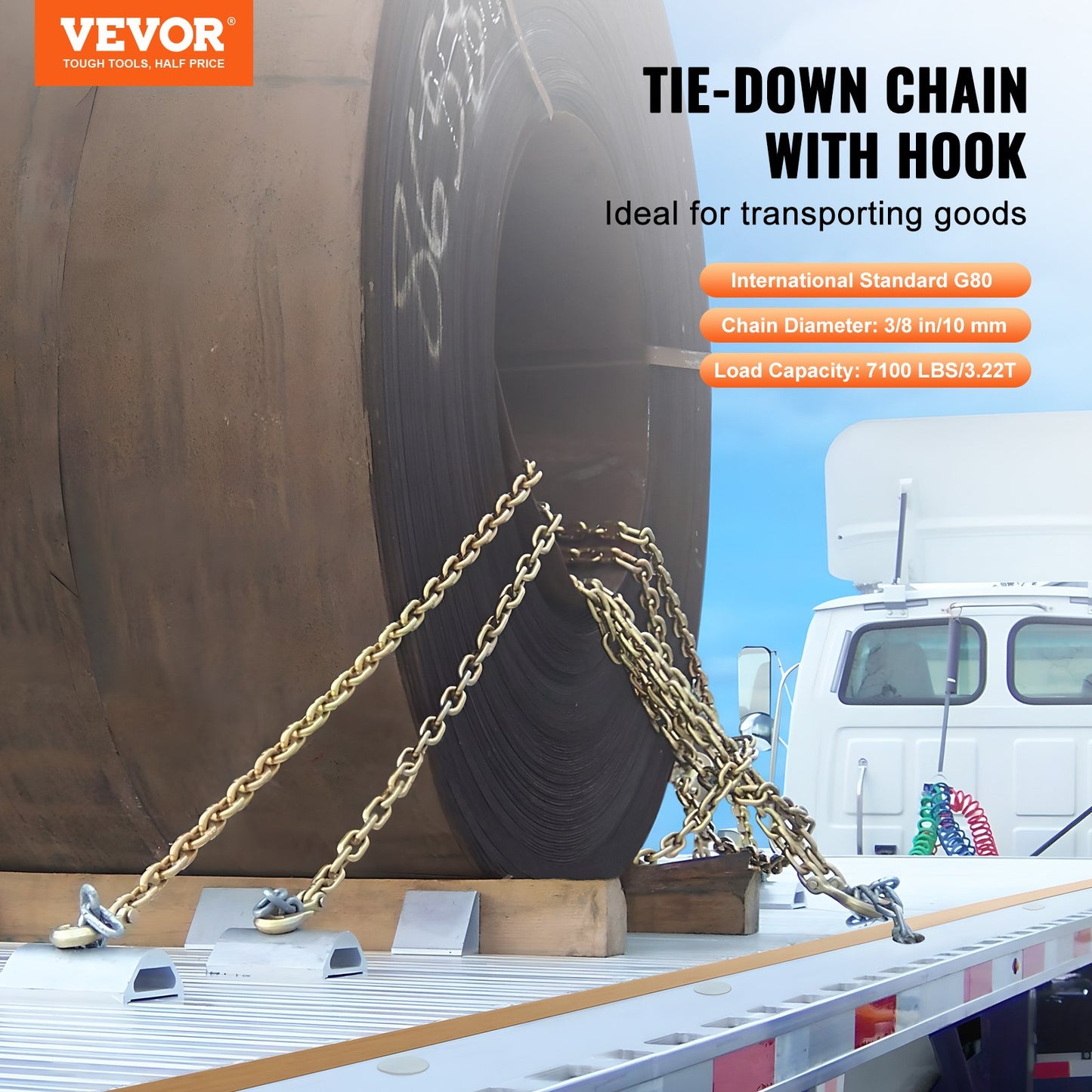 Binder Chain G80 Tie Down Dragkedja med krokar 3/8"x10,3' 2 Pack 7100 lbs