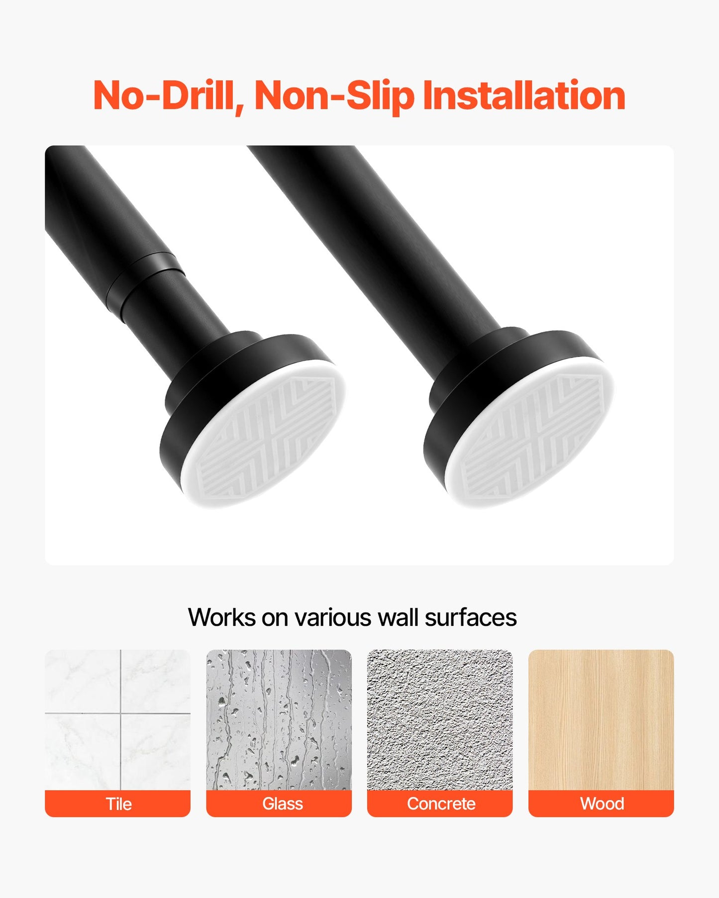 Shower Curtain Rod, 28-76 Inches, 1 Inch Diameter, Adjustable Spring Tension Stainless Steel Telescoping Rod with Holders, No Drilling Non-Slip for Bathroom, Closet, Window, Room Divider, Black