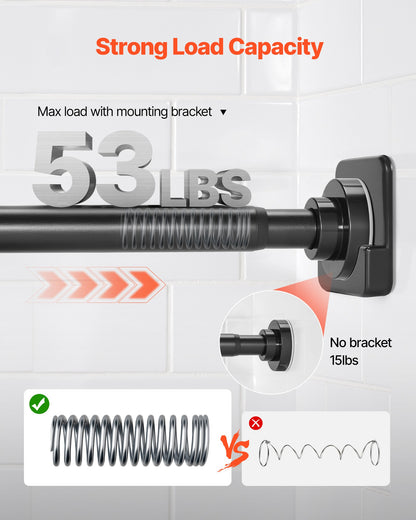 Shower Curtain Rod, 28-76 Inches, 1 Inch Diameter, Adjustable Spring Tension Stainless Steel Telescoping Rod with Holders, No Drilling Non-Slip for Bathroom, Closet, Window, Room Divider, Black