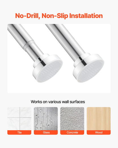 Shower Curtain Rod, 28-76 Inches, 1 Inch Diameter Adjustable Spring Tension Stainless Steel Telescoping Rod with Holders, No Drilling Non-Slip for Bathroom, Closet, Window, Room Divider, Silver