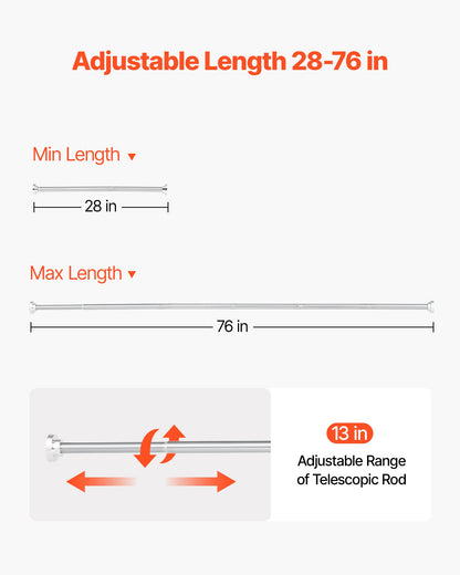Shower Curtain Rod, 28-76 Inches, 1 Inch Diameter Adjustable Spring Tension Stainless Steel Telescoping Rod with Holders, No Drilling Non-Slip for Bathroom, Closet, Window, Room Divider, Silver