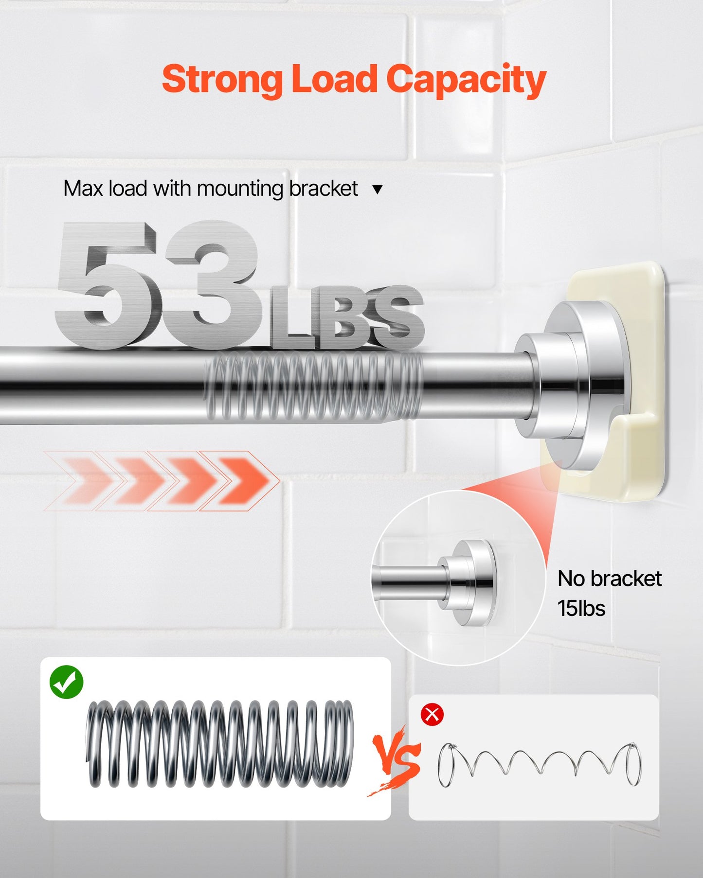 Shower Curtain Rod, 28-76 Inches, 1 Inch Diameter Adjustable Spring Tension Stainless Steel Telescoping Rod with Holders, No Drilling Non-Slip for Bathroom, Closet, Window, Room Divider, Silver