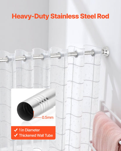 Shower Curtain Rod, 28-76 Inches, 1 Inch Diameter Adjustable Spring Tension Stainless Steel Telescoping Rod with Holders, No Drilling Non-Slip for Bathroom, Closet, Window, Room Divider, Silver