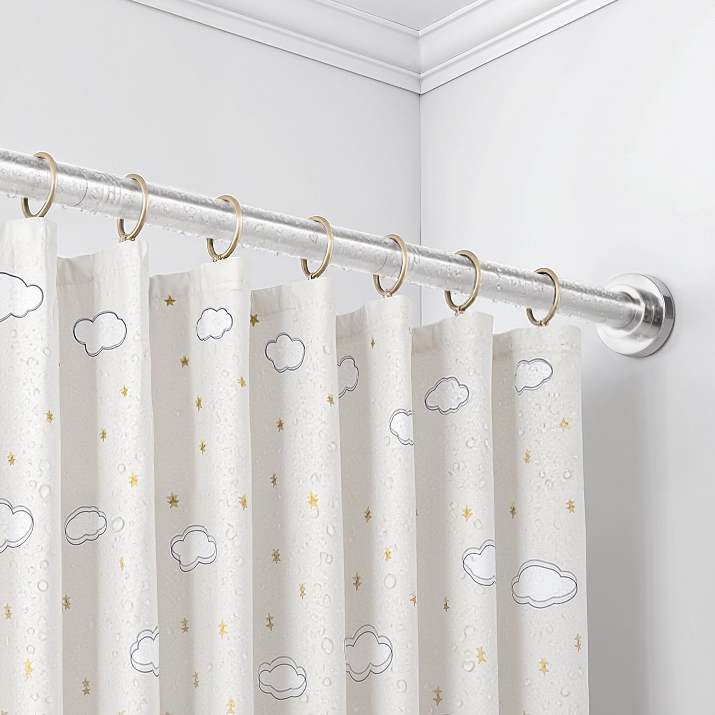 Shower Curtain Rod, 28-76 Inches, 1 Inch Diameter Adjustable Spring Tension Stainless Steel Telescoping Rod with Holders, No Drilling Non-Slip for Bathroom, Closet, Window, Room Divider, Silver