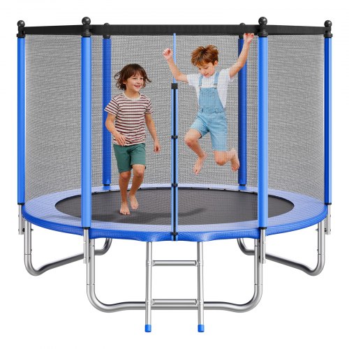 Outdoor Trampoline, 8FT Round Recreational Trampoline with Enclosure Net, ASTM Approved, Heavy Duty Trampolines, Max 265 lbs Weight Capacity, Anti-Rust Backyard Trampolines for Kids & Adults