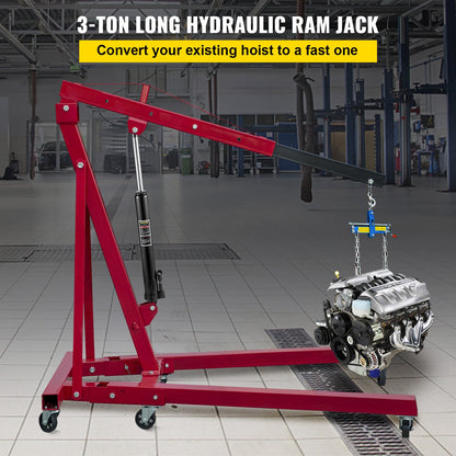 Hydraulic Long Ram Jack, 3 ton/6600 lbs kapacitet, med enkelkolvspump och sprintbas, manuell körsbärsplockare med handtag, för garage-/butikskranar, motorlyft, svart