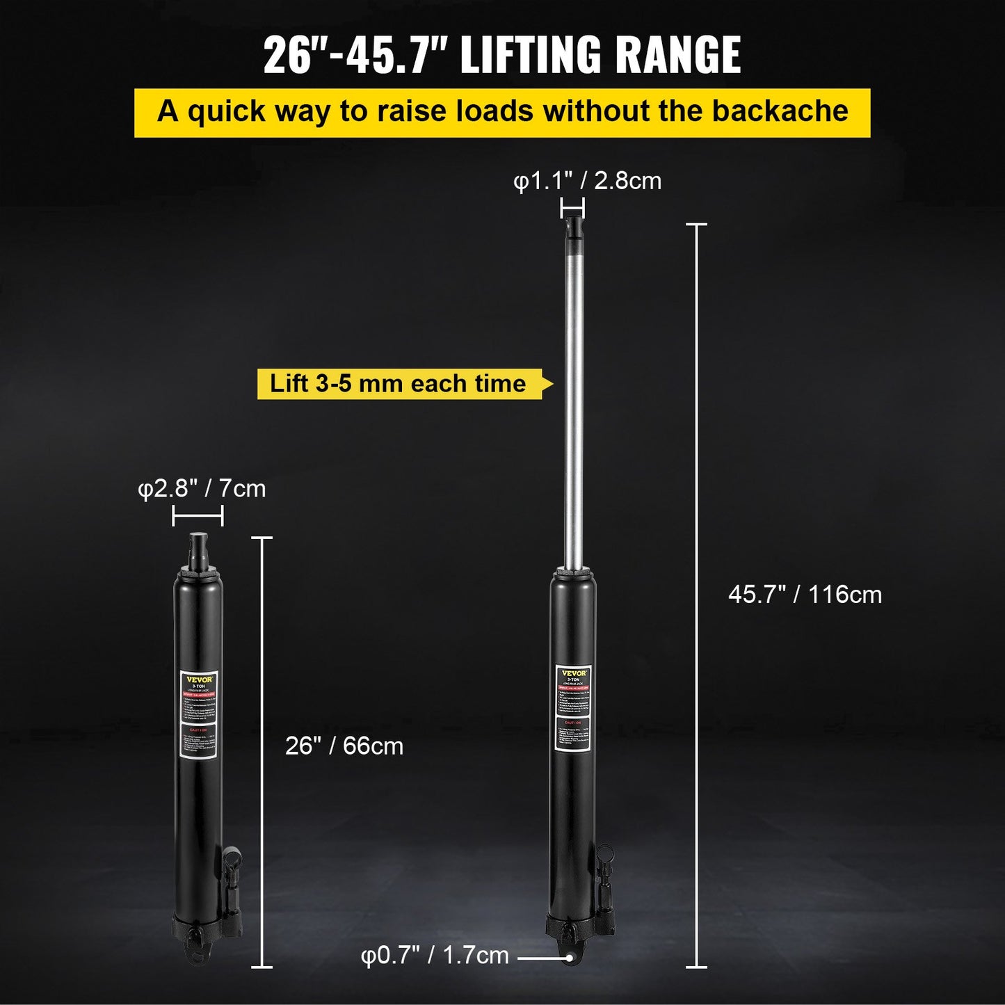 Hydraulic Long Ram Jack, 3 ton/6600 lbs kapacitet, med enkelkolvspump och sprintbas, manuell körsbärsplockare med handtag, för garage-/butikskranar, motorlyft, svart