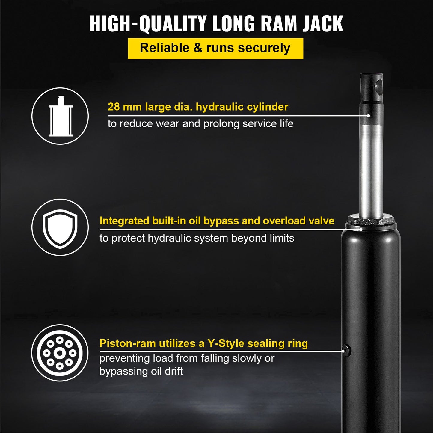 Hydraulic Long Ram Jack, 3 Tons/6600 lbs Capacity, with Single Piston Pump and Clevis Base, Manual Cherry Picker with Handle, for Garage/Shop Cranes, Engine Lift Hoist, Black