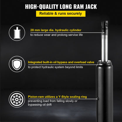 Hydraulic Long Ram Jack, 3 Tons/6600 lbs Capacity, with Single Piston Pump and Clevis Base, Manual Cherry Picker with Handle, for Garage/Shop Cranes, Engine Lift Hoist, Black