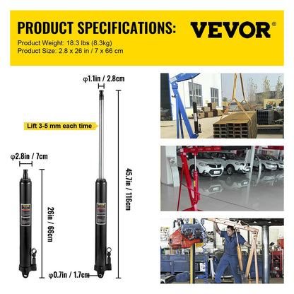Hydraulic Long Ram Jack, 3 Tons/6600 lbs Capacity, with Single Piston Pump and Clevis Base, Manual Cherry Picker with Handle, for Garage/Shop Cranes, Engine Lift Hoist, Black