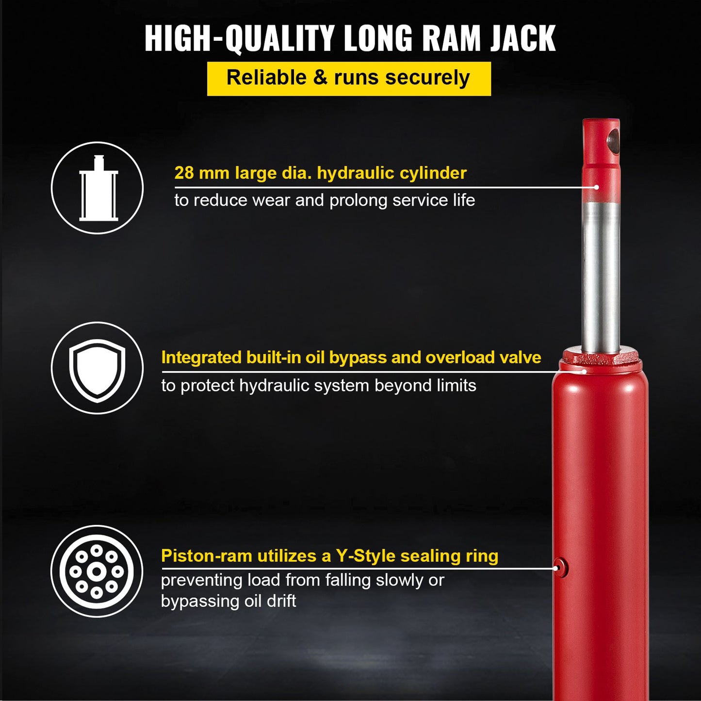 Hydraulic Long Ram Jack, 3 Tons/6600 lbs Capacity, with Single Piston Pump and Clevis Base, Manual Cherry Picker with Handle, for Garage/Shop Cranes, Engine Lift Hoist, Red