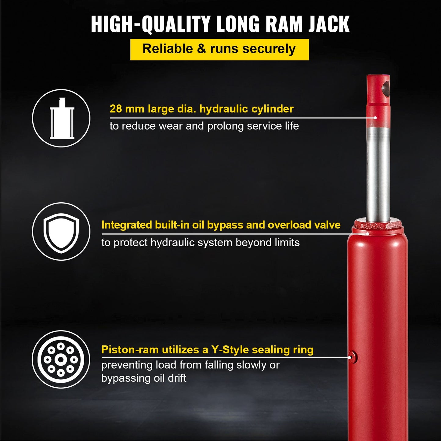 Hydraulic Long Ram Jack, 4 Tons/8818 lbs Capacity, with Single Piston Pump and Flat Base, Manual Cherry Picker with Handle, for Garage/Shop Cranes, Engine Lift Hoist, Red