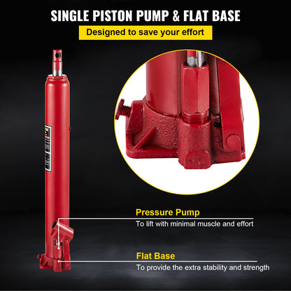Hydraulic Long Ram Jack, 4 Tons/8818 lbs Capacity, with Single Piston Pump and Flat Base, Manual Cherry Picker with Handle, for Garage/Shop Cranes, Engine Lift Hoist, Red
