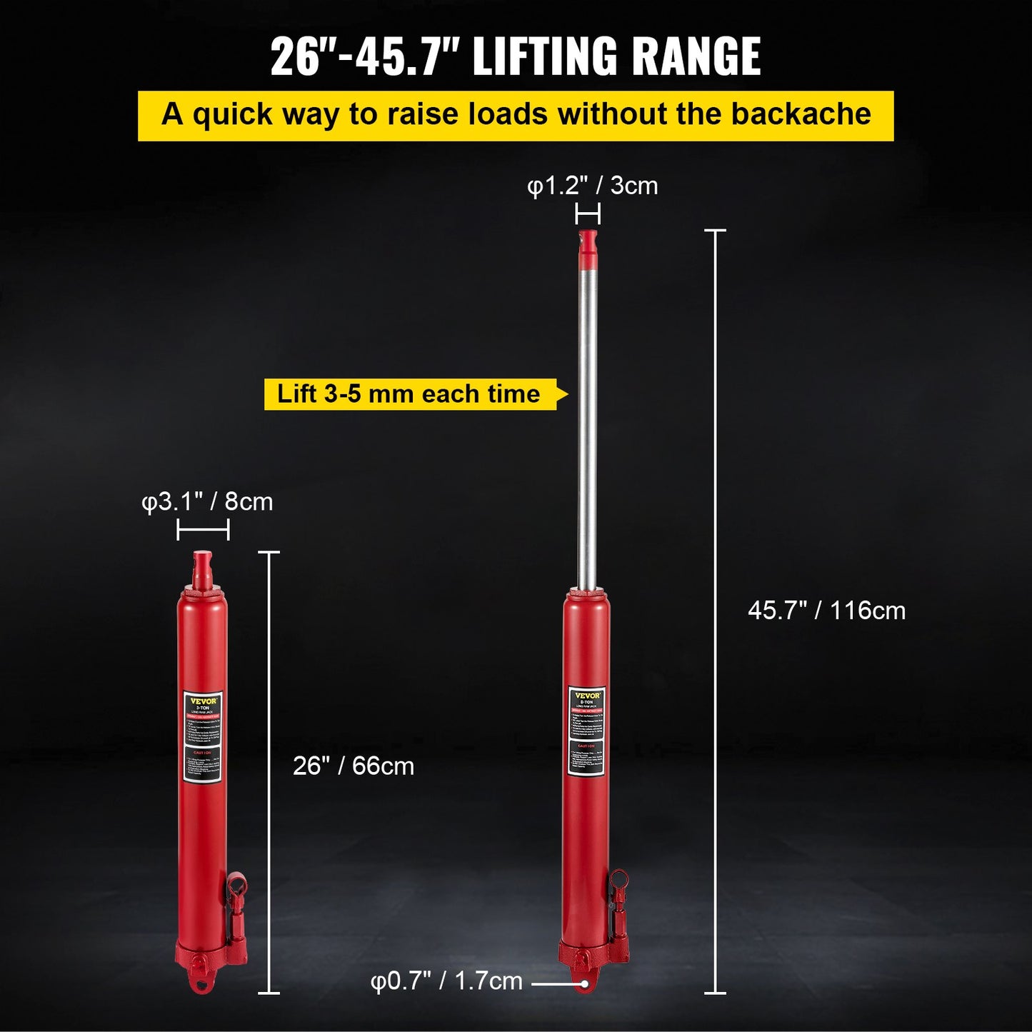 Hydraulic Long Ram Jack, 8 Tons/17363 lbs Capacity, with Single Piston Pump and Clevis Base, Manual Cherry Picker with Handle, for Garage/Shop Cranes, Engine Lift Hoist, Red