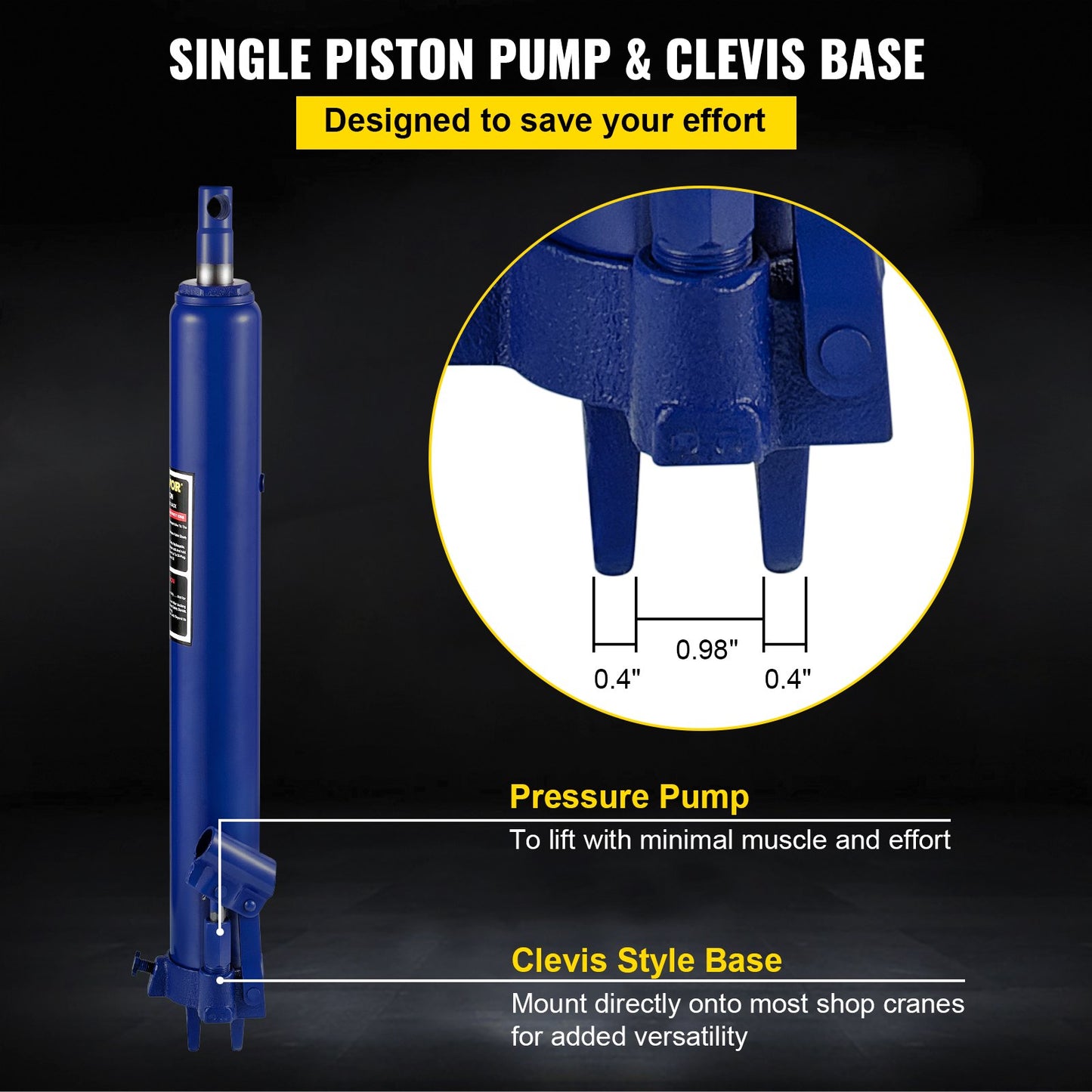 Hydraulic Long Ram Jack, 8 ton/17363 lbs Kapacitet, med enkelkolvspump och gaffelbas, manuell körsbärsplockare med handtag, för garage/verkstadskranar, motorlyftlyft, blå