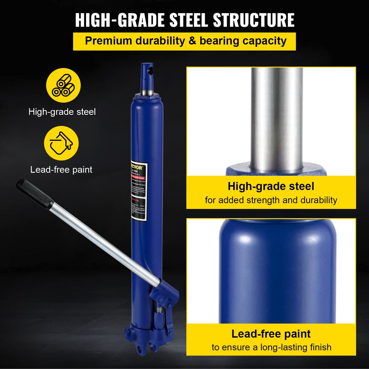 Hydraulic Long Ram Jack, 8 ton/17363 lbs Kapacitet, med enkelkolvspump och gaffelbas, manuell körsbärsplockare med handtag, för garage/verkstadskranar, motorlyftlyft, blå