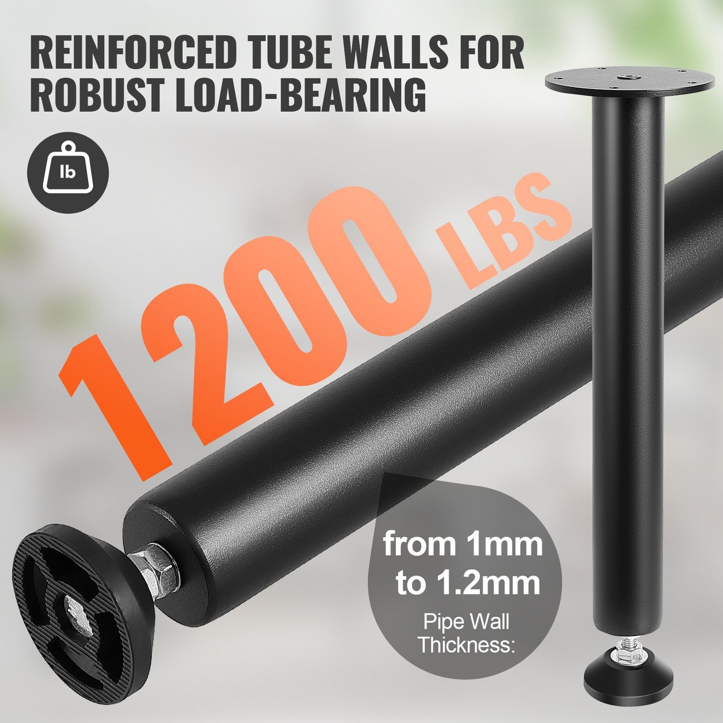 406.4 MM Adjustable Desk Legs, Reinforced Steel Office Table Furniture Legs Set of 4 for DIY, 1200 lbs Load Capacity Heavy Duty Desk Legs, Quick Install Legs with Adjustable Foot Cup Black