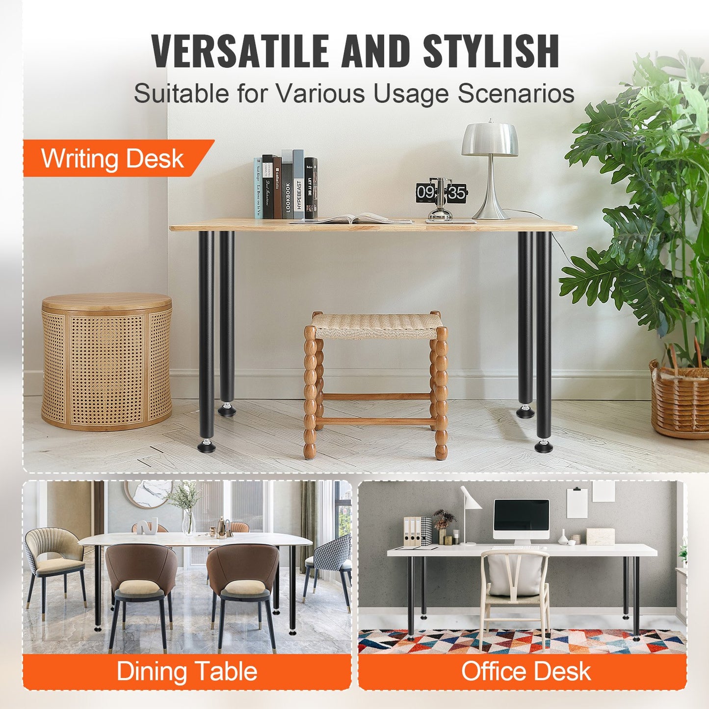 711.2 MM Adjustable Desk Legs, Reinforced Steel Office Table Furniture Legs Set of 4 for DIY, 544.3 KG Load Capacity Heavy Duty Desk Legs, Quick Install Legs with Adjustable Foot Cup Black