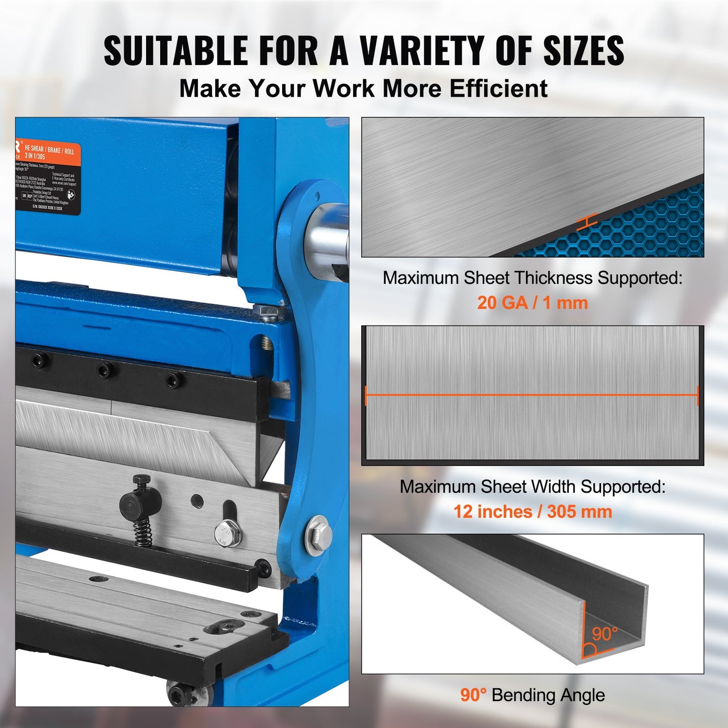 Sheet Metal Brake, 12-inch, 3-In-1 Combination Shear Brake Roll Machine, 20-Gauge Capacity Shear Press Brake with 90° Max Bending Angle, Shears and Slip Roll Machine for Shear Bending Rolling