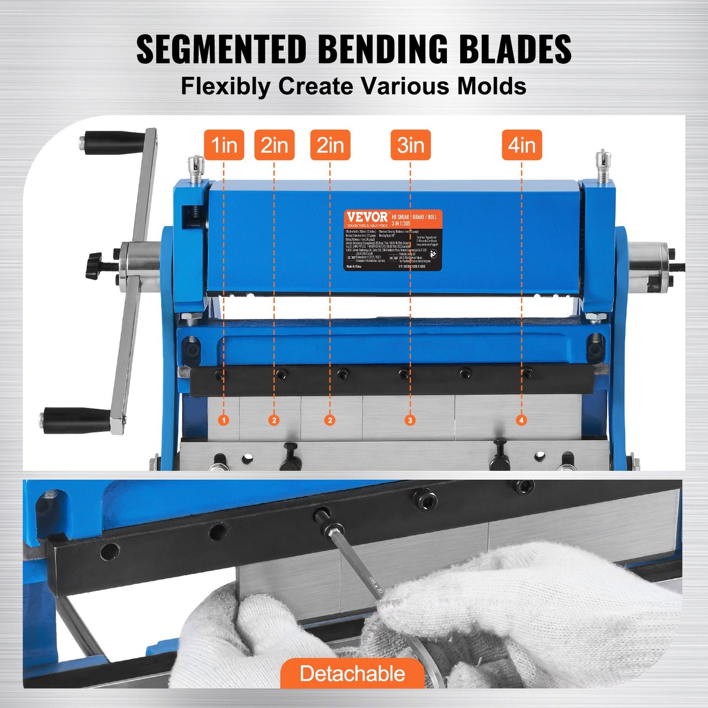 Sheet Metal Brake, 12-inch, 3-In-1 Combination Shear Brake Roll Machine, 20-Gauge Capacity Shear Press Brake with 90° Max Bending Angle, Shears and Slip Roll Machine for Shear Bending Rolling