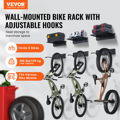 Bike Rack Wall Mounted Garage Bike Rack &amp; 3 Shelves for 6 Bikes