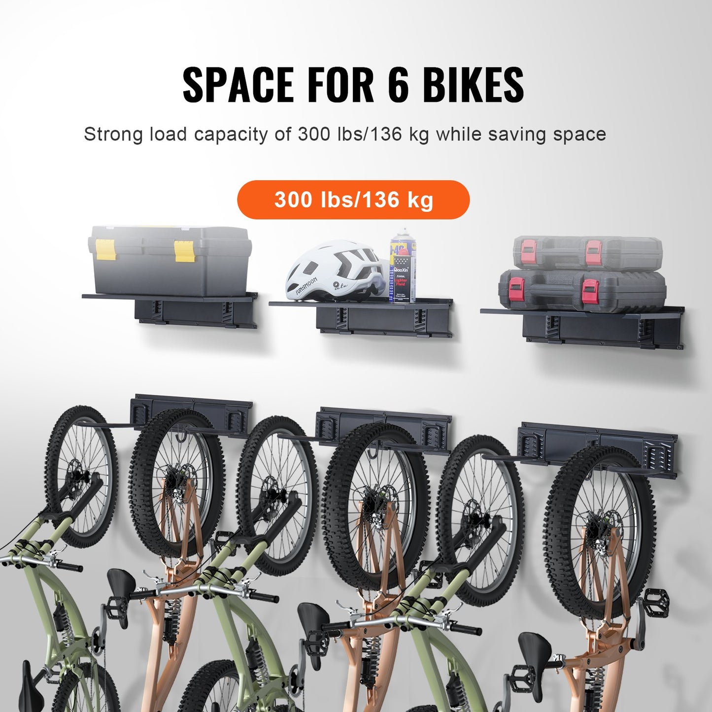 Bike Rack Wall Mounted Garage Bike Rack &amp; 3 Shelves for 6 Bikes