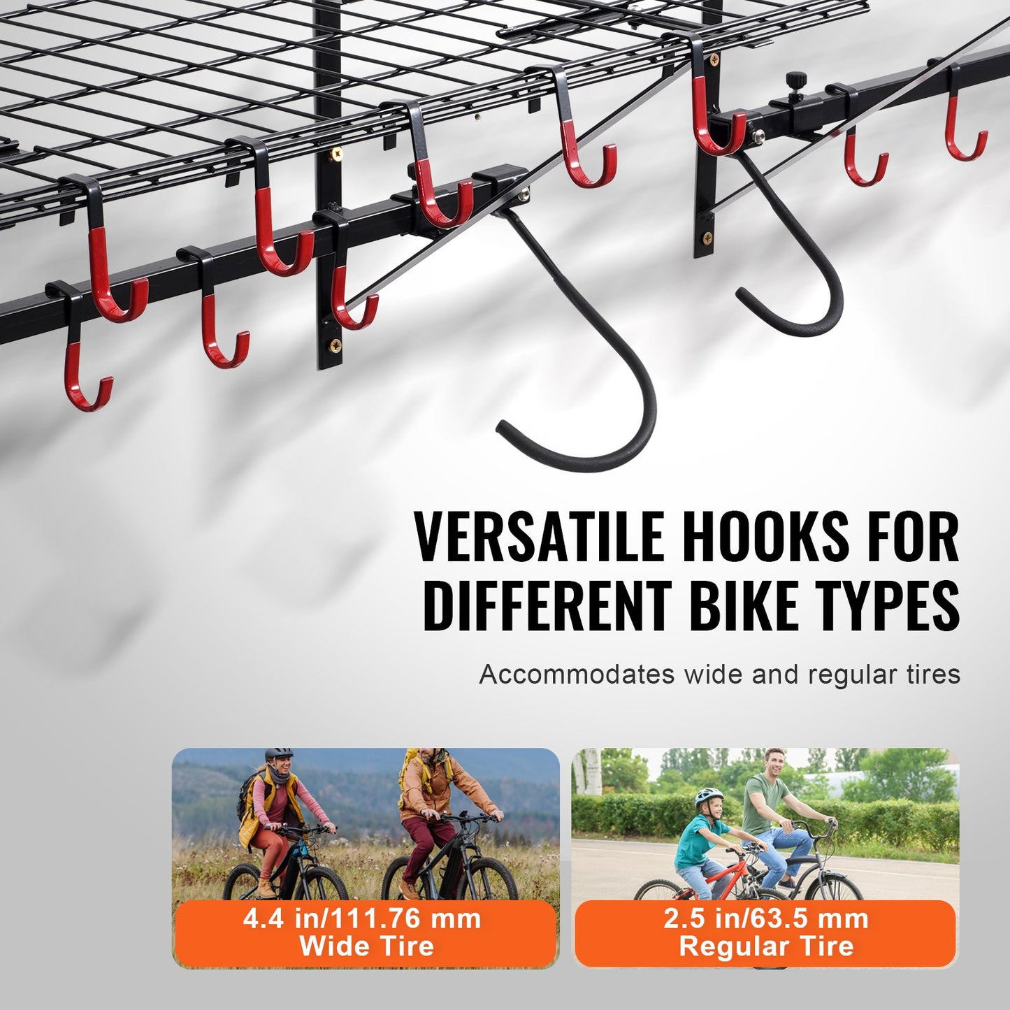 Bike Storage Rack, 4 Bike Racks, Wall Mount Bike Storage Hanger with 2 Shelves, Home and Garage Organizer, Customizable for Various Bike Sizes, Adjustable Holder, Holds Up to 500 lbs, 63-inch