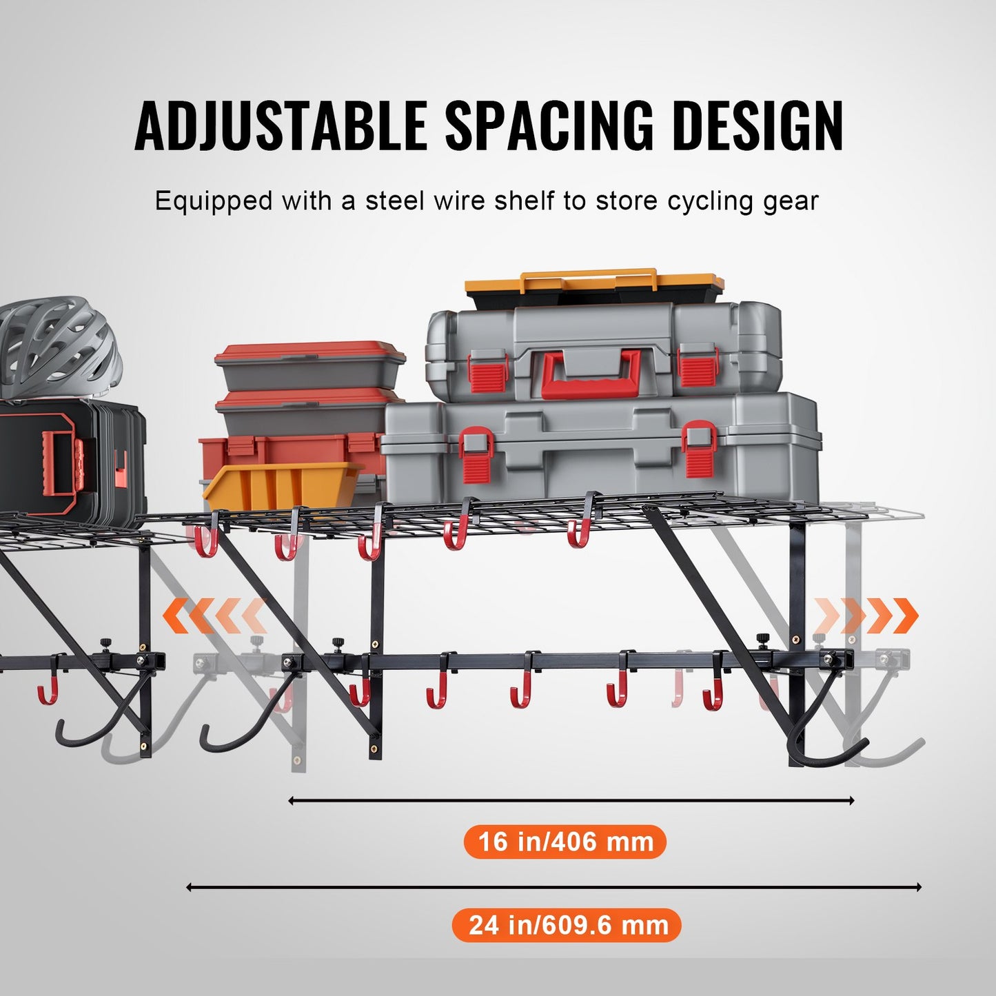 Bike Storage Rack, 4 Bike Racks, Wall Mount Bike Storage Hanger with 2 Shelves, Home and Garage Organizer, Customizable for Various Bike Sizes, Adjustable Holder, Holds Up to 500 lbs, 63-inch