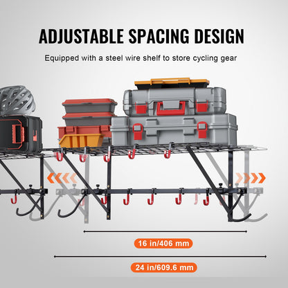Bike Storage Rack, 4 Bike Racks, Wall Mount Bike Storage Hanger with 2 Shelves, Home and Garage Organizer, Customizable for Various Bike Sizes, Adjustable Holder, Holds Up to 500 lbs, 63-inch