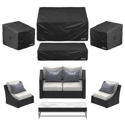 Patio Furniture Cover 4-Piece Set, 420D Heavy Duty Waterproof Outdoor Dining Table and Chairs Cover Set, Lawn Patio Furniture Covers for Outdoor Sofa, Couch, Chairs, Coffee Table, Black