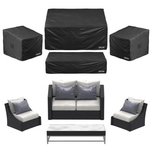 Terrassenmöbel-Abdeckung, 4-teilig, 420D, wasserdicht, für Tisch, Stuhl, Sofa