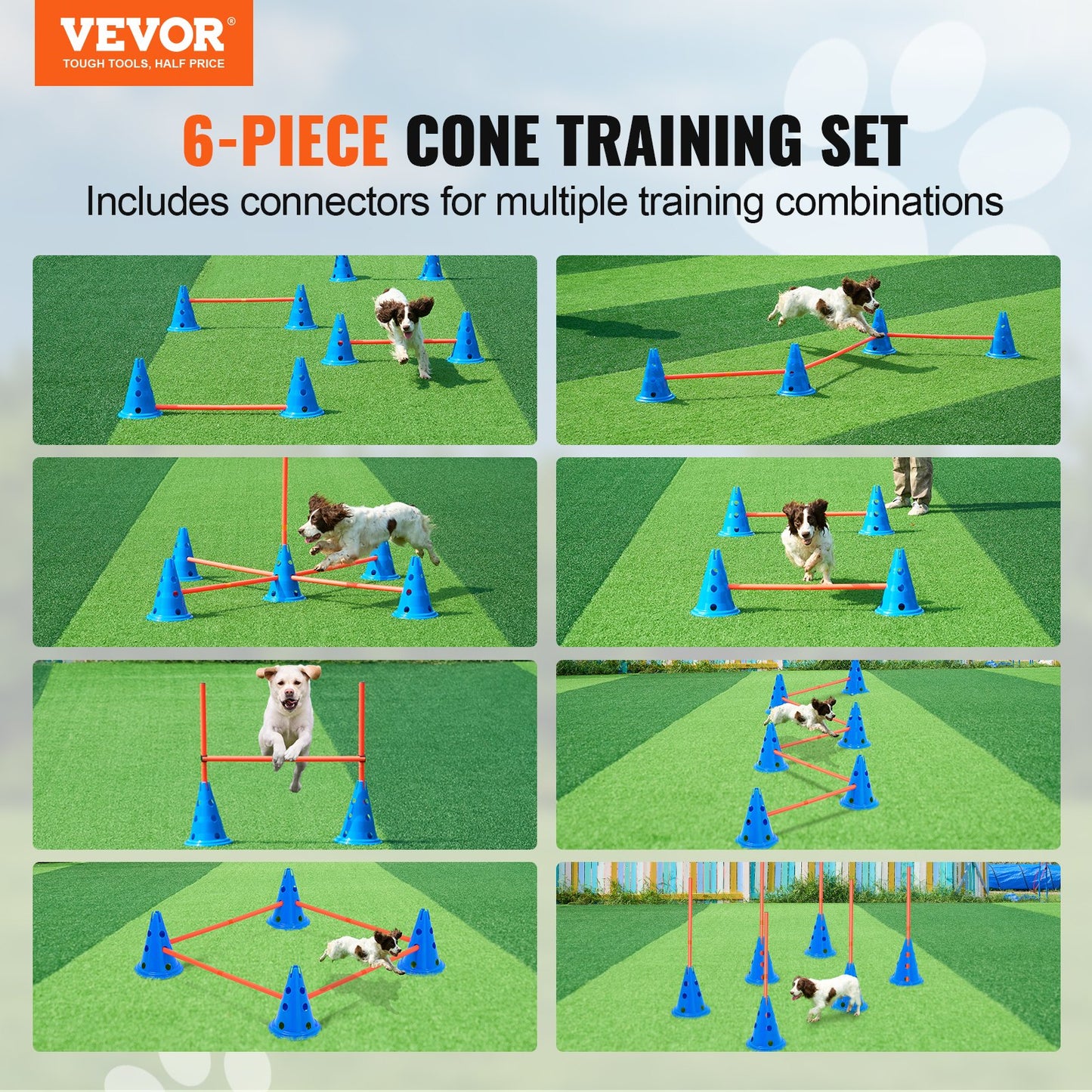 Dog Agility Hurdle Cone Set 6 ST Kit-12 x Cones 6 x Agility Poles with Bag