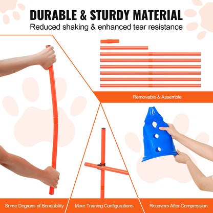 Dog Agility Hurdle Cone Set 6 ST Kit-12 x Cones 6 x Agility Poles with Bag