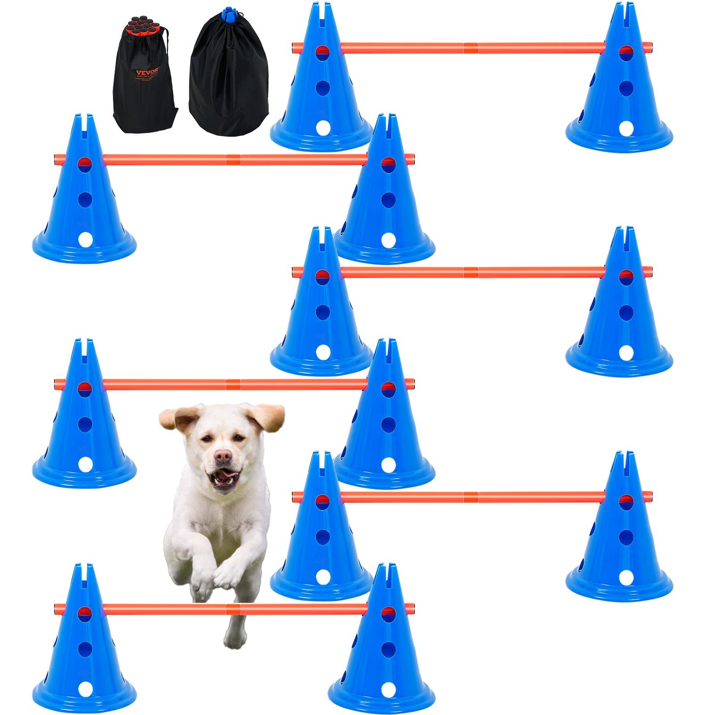Dog Agility Hurdle Cone Set 6 ST Kit-12 x Cones 6 x Agility Poles with Bag
