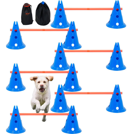 Dog Agility Hurdle Cone Set 6 ST Kit-12 x Cones 6 x Agility Poles with Bag