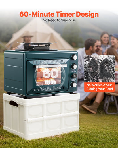 Outdoor Oven, 2-in-1 Portable Gas Camping Stove Oven Combo, Adjustable Fire, 60-Minute Timer, Windproof, with Grill Shelf and Roasting Tray, for Camping Gear Backyard Picnic Outdoor Cooking