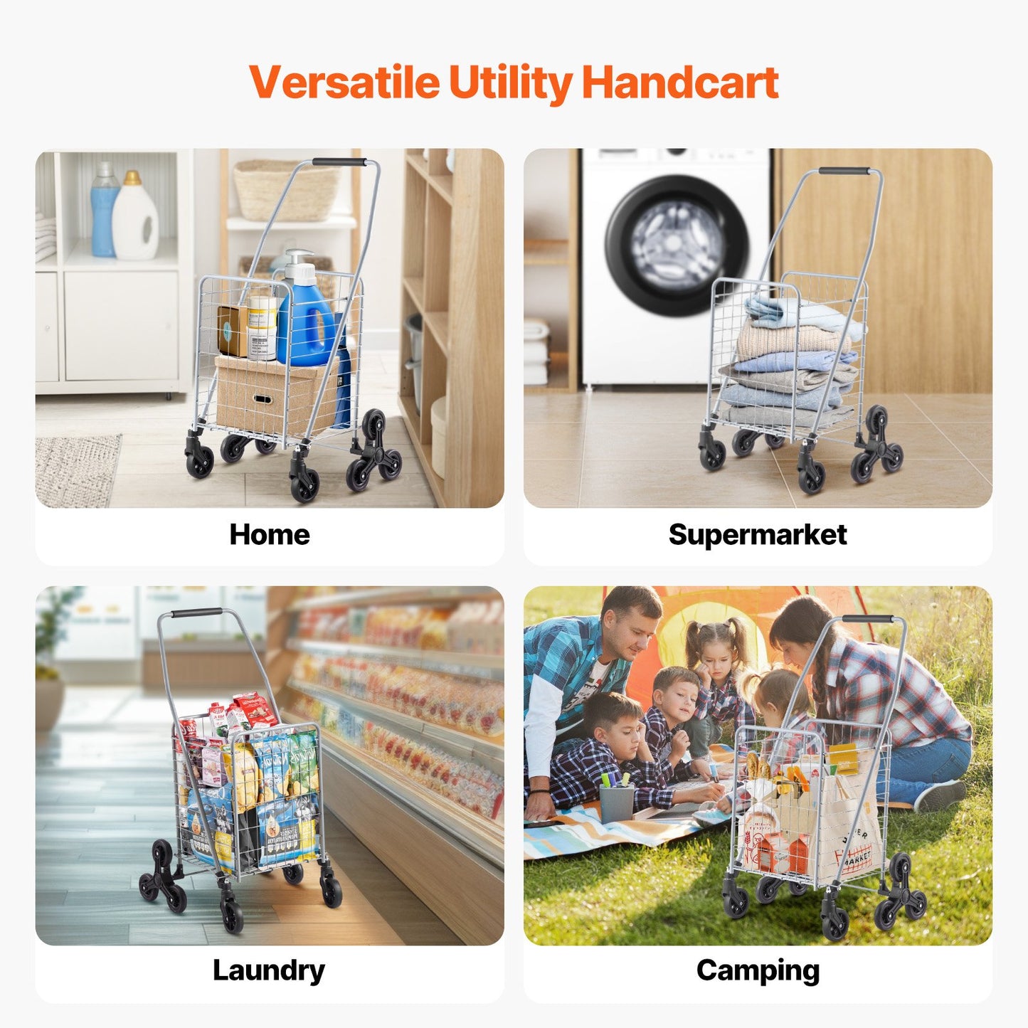 Treppensteigerwagen Faltbarer Einkaufswagen 45L mit Treppensteigerrädern