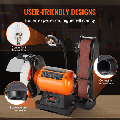 8 Inch Bench Grinder with 2 x28 Inch Belt Sander Combo, Bench Grinder Sander with 2.5A Induction Motor for Metalworking Sharpening Grinding