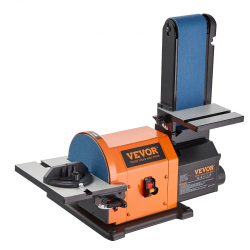 Professional Belt Sander, 6" Disc Sander and 4 x 36 in. Belt Sander with 5A Induction Motor Cast Aluminum Worktable for Woodworking, Metalworking