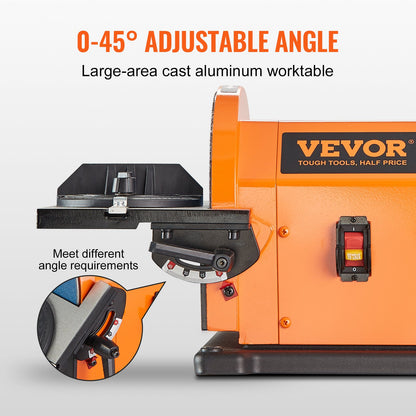Professional Belt Sander, 6" Disc Sander and 4 x 36 in. Belt Sander with 5A Induction Motor Cast Aluminum Worktable for Woodworking, Metalworking