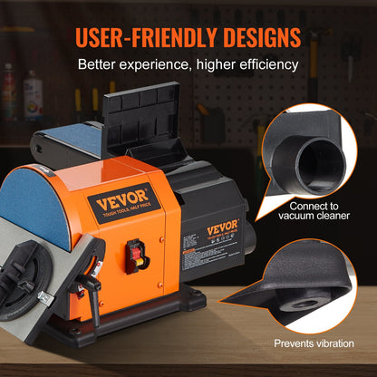 Professional Belt Sander, 6" Disc Sander and 4 x 36 in. Belt Sander with 5A Induction Motor Cast Aluminum Worktable for Woodworking, Metalworking